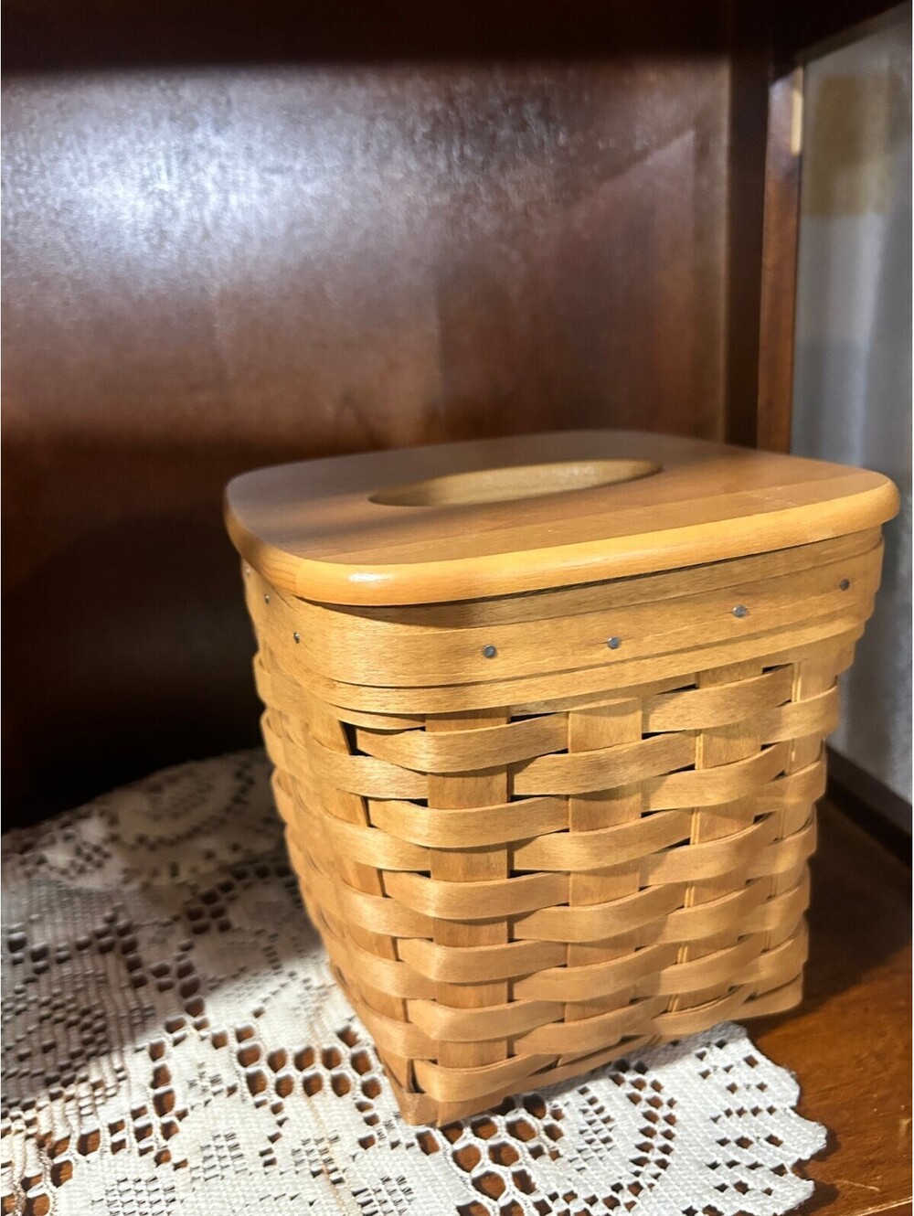 Longaberger Tall Tissue Basket with Wood Tissue Top